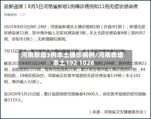 河南新增3例本土确诊病例/河南昨增本土192 1026