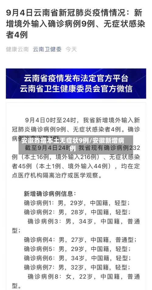 安徽昨增本土无症状9例/安徽新增病例
