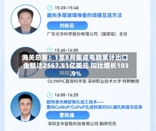 海关总署：1至8月集成电路累计出口金额达2567.51亿美元 同比增长103.9%-第2张图片