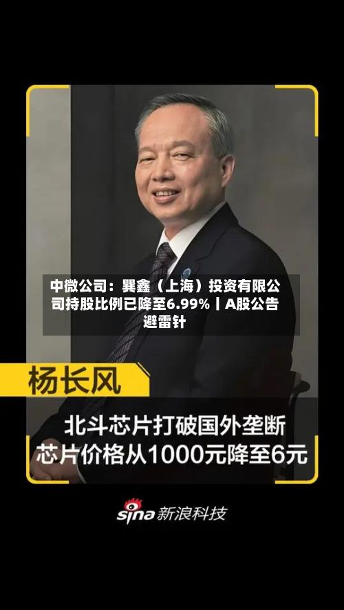 中微公司:巽鑫(上海)投资有限公司持股比例已降至6.99%丨A股公告避雷针