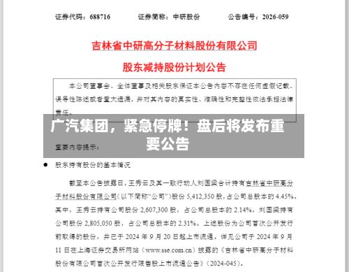 广汽集团	，紧急停牌！盘后将发布重要公告-第2张图片