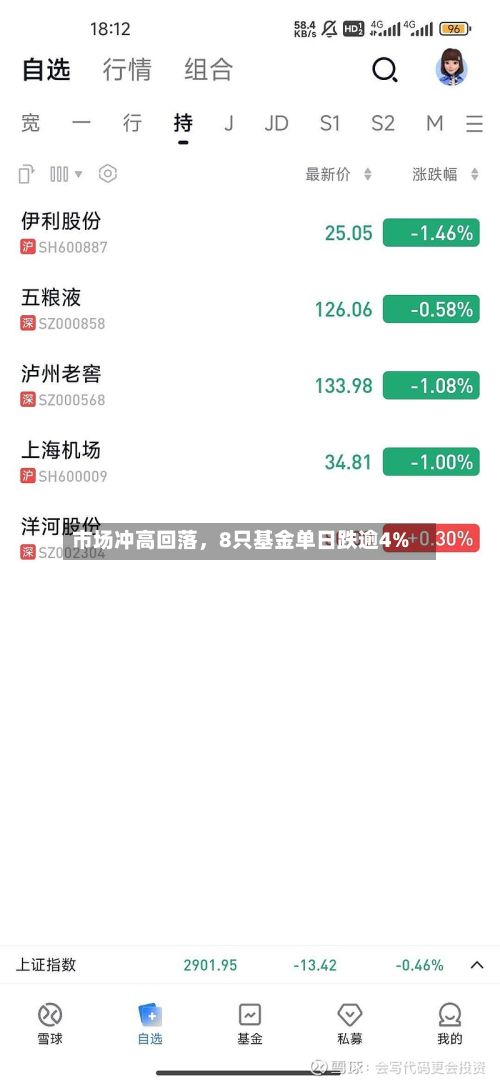 市场冲高回落，8只基金单日跌逾4%-第3张图片